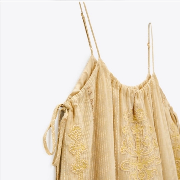 NWT Zara * Embroidered Maxi Long Dress Yellow - Picture 6 of 11